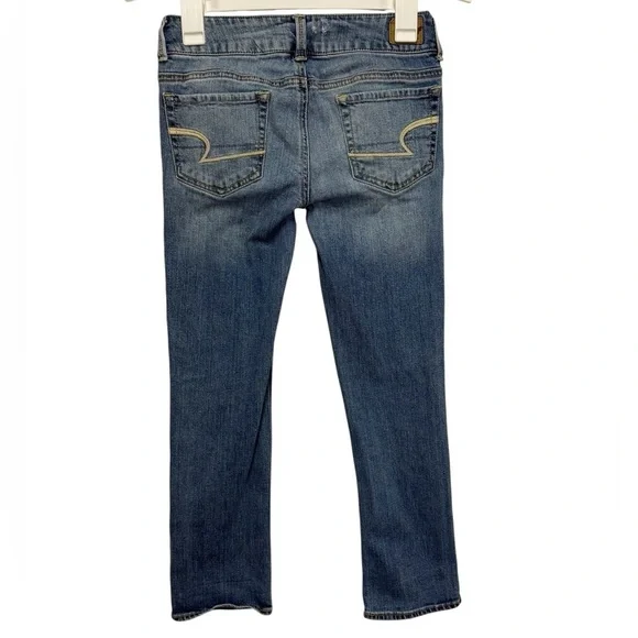 American Eagle Artist Crop Jeans Low Rise Distressed Blue Size 0 Y2K Style - Picture 8 of 8
